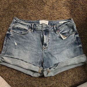 Dear John Blue Jean Shorts with Cuffed Hems and Distressed Details